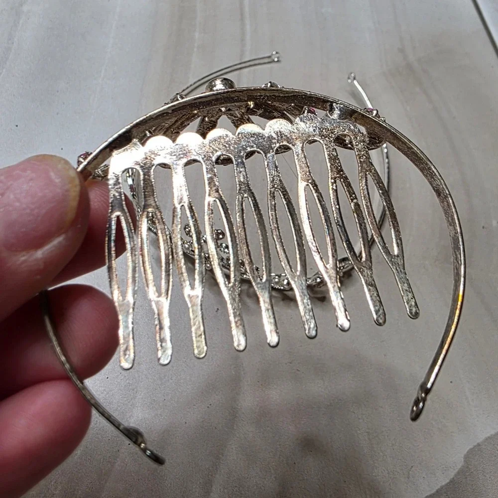 Princess Tiaras Pink Rhinestone Hair Comb and Heart Pearl Headband set of 2 H3
